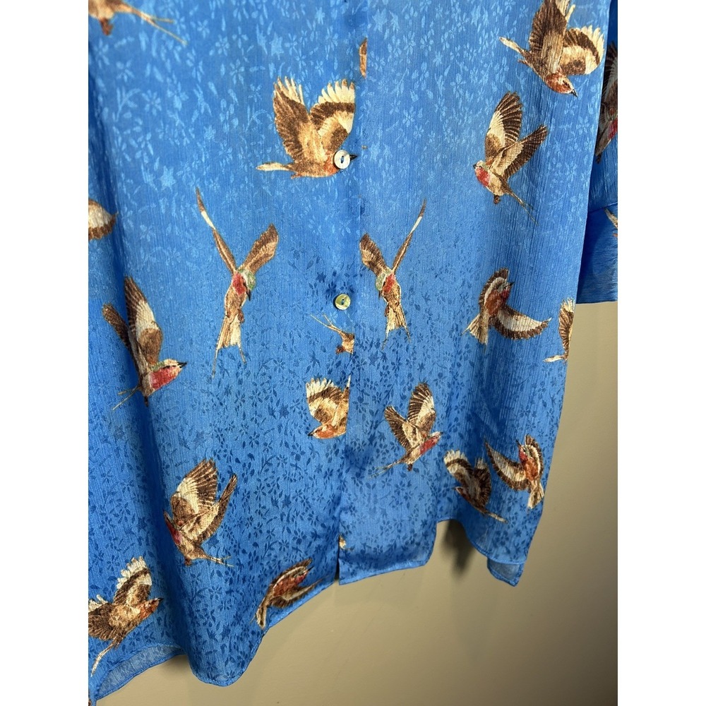 Zara Women's size L flowy bird print long shirt or swim Coverup satin material - Picture 13 of 14